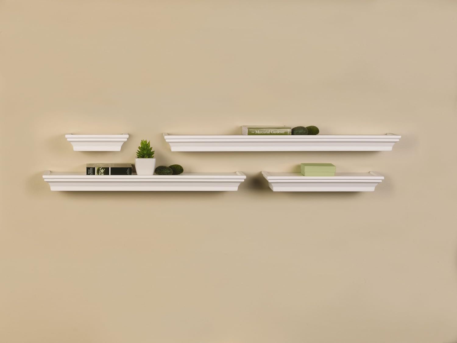 Melannco 5091215 Floating Wall Mount Molding Ledge Shelves, Set of 4, White: Home & Kitchen