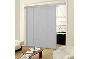 Heefen Adjustable Panel Track Blinds Blackout Vertical Blinds with Valance, Sliding Glass Door Blinds, Room Dividers, Retractable Track from 74" to 133" W, Trimmable Panel Up to 102" H (Light Grey)