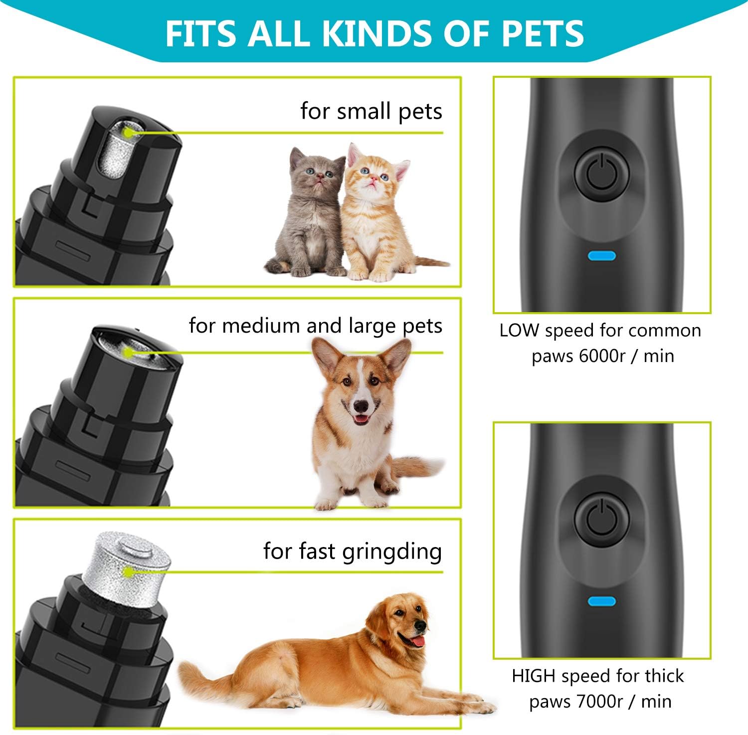 Bonve Pet Dog Nail Grinders, Electric Dog Nail File, Rechargeable dog nail trimmer for Small