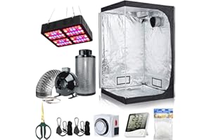 BloomGrow 48''x48''x80'' Grow Tent + 6'' Fan Filter Duct Combo + 600W LED Light + Hangers + Hygrometer + Shears + 24 Hour Timer + Trellis Netting Indoor Grow Tent Complete Kit