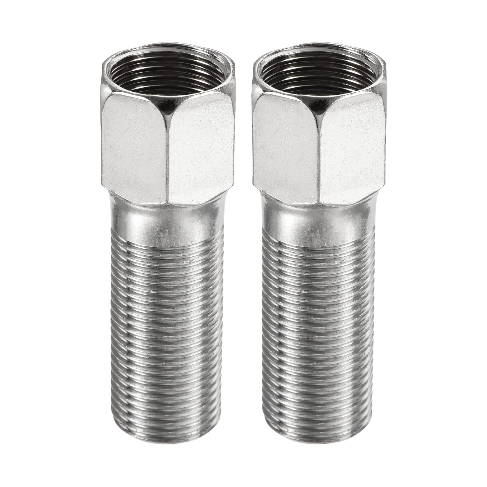 M METERXITY 2 Pack Stainless Steel Male to Female Hex Pipe Fitting Extension, Apply to Outdoor/Faucet/Industrial (1/2BSPT Thread, 70mm Length)