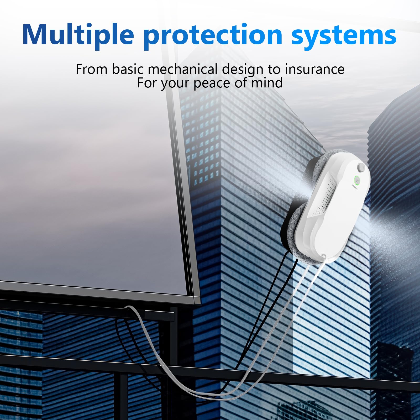 Tosima W5 Robot Limpiacristales, Limpiacristales Inteligente con Pulverización Automática de Doble Dirección con Triple Sistema de Seguridad, Navegación Inteligente, Control Remoto, para Todas Las Superficies Lisas, con 8 Trapos, Blanco