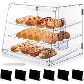 MewVeer 3-Tray Bakery Display Case, Acrylic Clear Display Case Countertop for Bread Pastry Dessert Food Cookie Display, Display Cabinet Box for Baking Enthusiasts - 20.86 x 17.3 x 16.5 inch