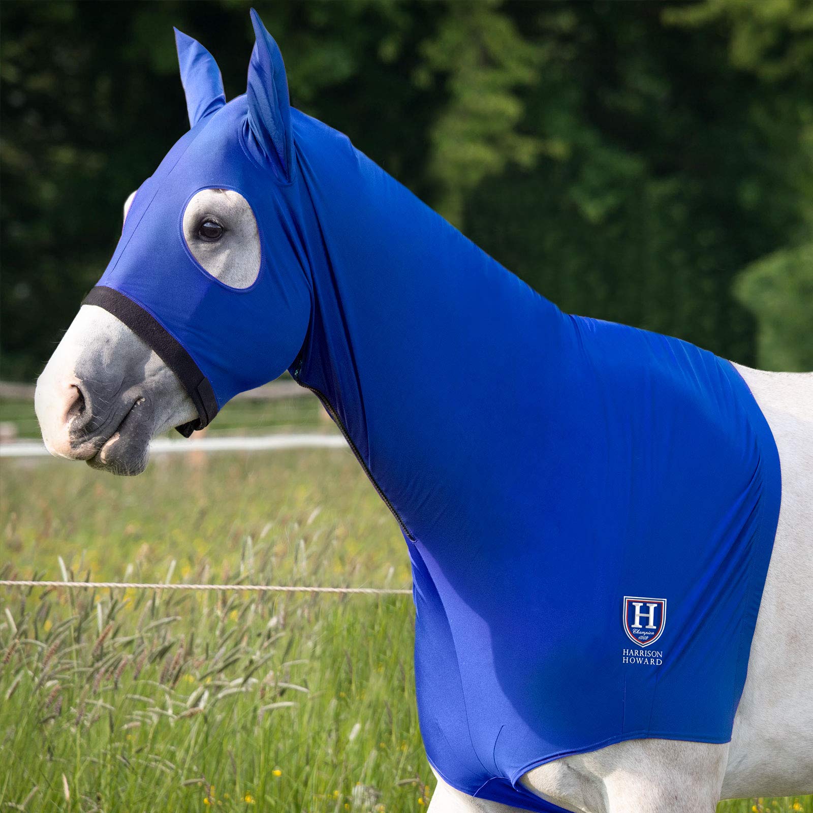Harrison Howard Horse Hood Stretch Horse Head Hood with Zip Blue M