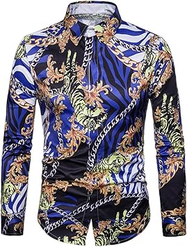 Fxwj Camisa para Hombre diseño Shiny Oro Tigre Slim Fit Estampada Shirt Nightclub Estilos Manga Larga: Amazon.es: Deportes y aire libre