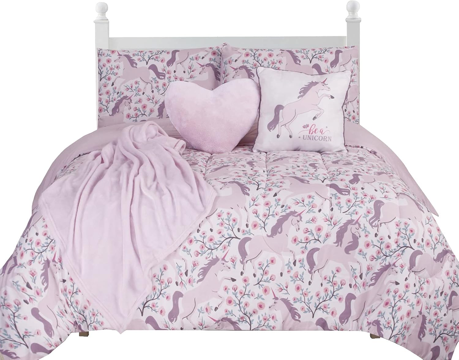 Amazon Com bg Girls Floral Unicorn Kids Comforter Set Twin Size 5 Piece Bedding Kids Unicorn Bed Set Super Soft Kids Unicorn Bed Set 3 Magical Unicorn Themed Throws And Pillow Shams