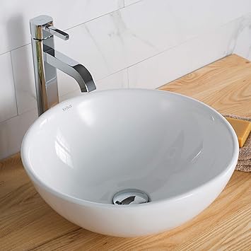 Buy Kraus C Kcv 141 1007ch White Round Ceramic Sink And Ramus