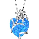 YL Heart Necklace for Women 925 Sterling Silver Lily Pendant Created Opal Flower Jewelry