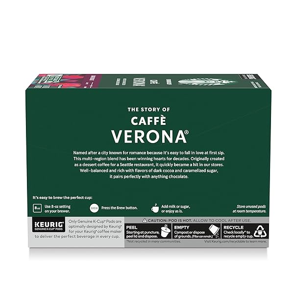 STARBUCKS K-CUP COFFEE PODS, DARK ROAST, CAFFÈ VERONA FOR KEURIG BREWERS, 100% ARABICA, 1 BOX (40 PODS)