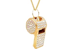 TUZUXCUX Whistle Bling Whistle Metal Crystal Rhinestone Whistles Shining Glitter Whistles with Long Chain Necklace Pendant Accessory for Women Men Coaches Referee Teacher Official Sport Training Loudsound