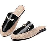 Minorsu Women's Black Animal Print Buckle Mules - Memory Foam Insole - Low Heel - Casual Mule Shoes