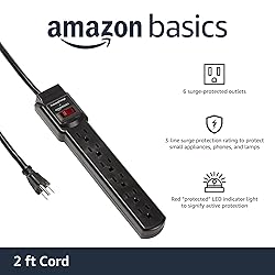 Amazon Basics Surge Protector Power Strip, 6-Outlet