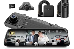 KOXAME Mirror Dash Cam 4K Rear View Mirror Camera Front, Interior Rear Triple Recording, with 12" Smart Touch Screen, Free 64GB Card, Reverse Assist, WiFi, GPS