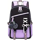 Girls Backpack Color-blocking Schoolbags for Girls Lightweight Bookbag Middle-School Elementary Backpack 20L