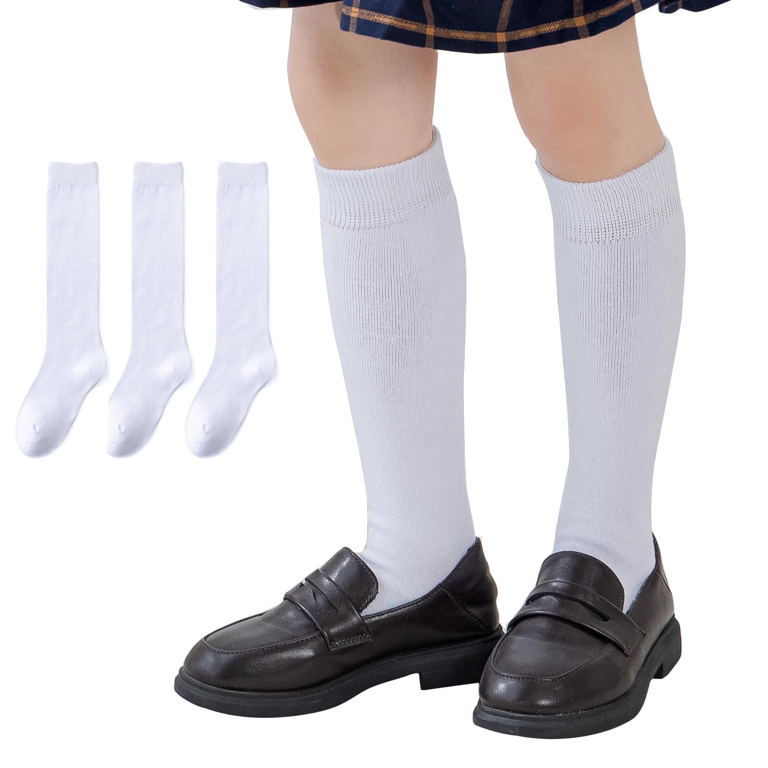 EPEIUS Girls Knee High Socks Seamless Cotton School Uniform Socks Kids Boy Over the Calf Socks 3/5 Pack