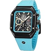 TEARTRACE Rectangle Mens Watches Luminous Waterproof Luxury Dress Men's Wrist Watches Chronograph Analog Square Watch for Men with Silicon Strap