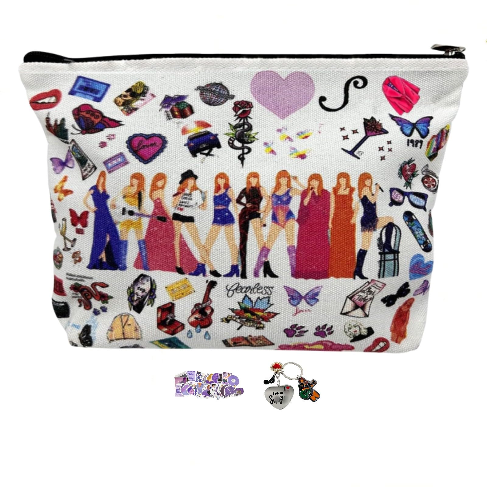 Gpurplebud Cosmetic Bag, Multicolour Music Inspired Design, Waterproof Polyester, Perfect for Daily Use, Travel, Storage of Cosmetics