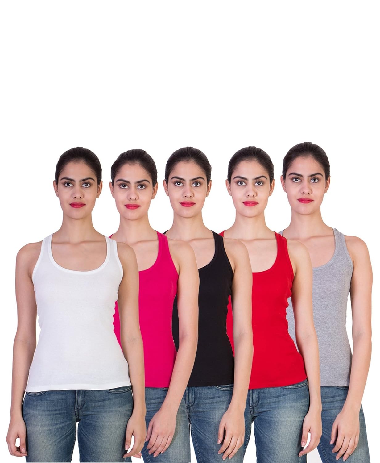 2day womens stylish, comfy tank top white/fushia/black/red/grey (pack of 5)