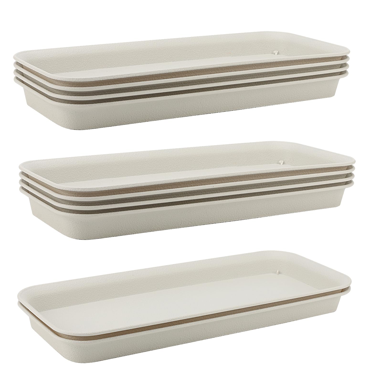 MUKCHAP 10 PCS 36.5 x 14 x 3cm Beige Rectangular Plant Drip Tray, Rectangular Plastic Flower Plant Pot Saucers, Window Box Planter Tray, Top Size in 39.5 x 17cm