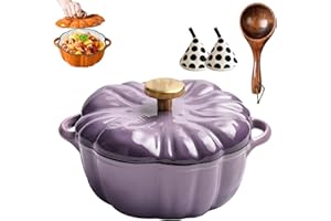 Enameled Cast Iron Dutch Oven, Pumpkin Pot with Lid, 4-Quart Cookware Set, Serves 3-5, Heavys-Duty Cookware for Braising, Ste
