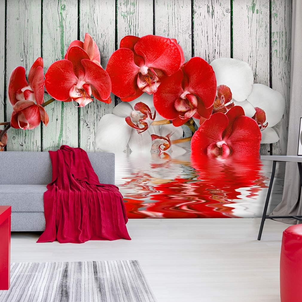 Decomonkey Papier Peint Intisse Fleurs Orchidee 350x256 Cm Trompe L Oeil Deco Mural Tableaux Muraux Photo Bois Rouge Amazon Fr Bricolage