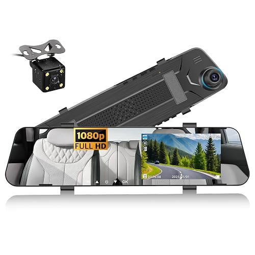 CAMECHO 4.5" Mirror Dash Cam Backup Camera 1080P FHD Front and Rear ...
