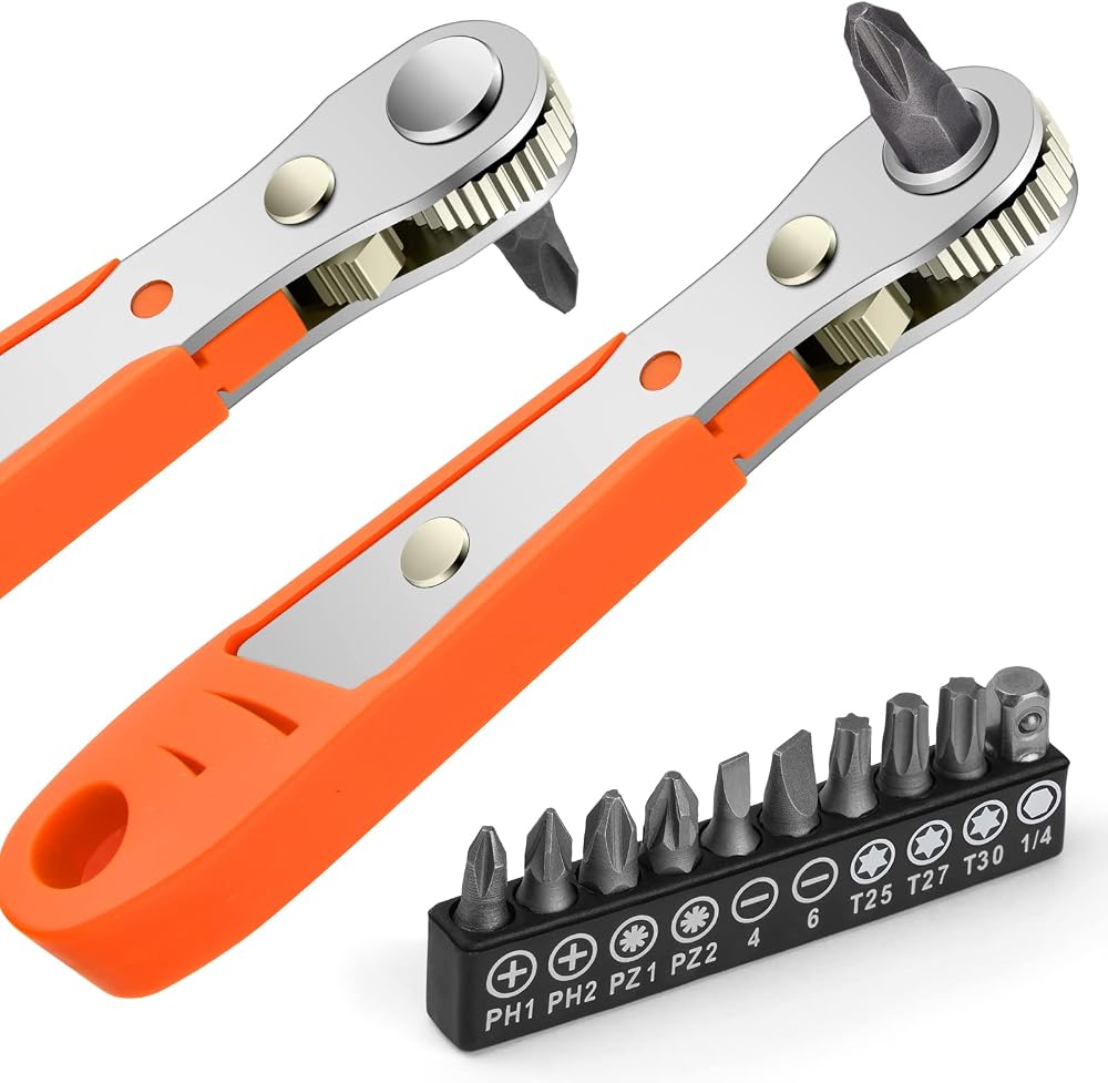 OSDUE Mini Right Angle Ratchet Screwdriver Set with 1/4 Inch Drive
