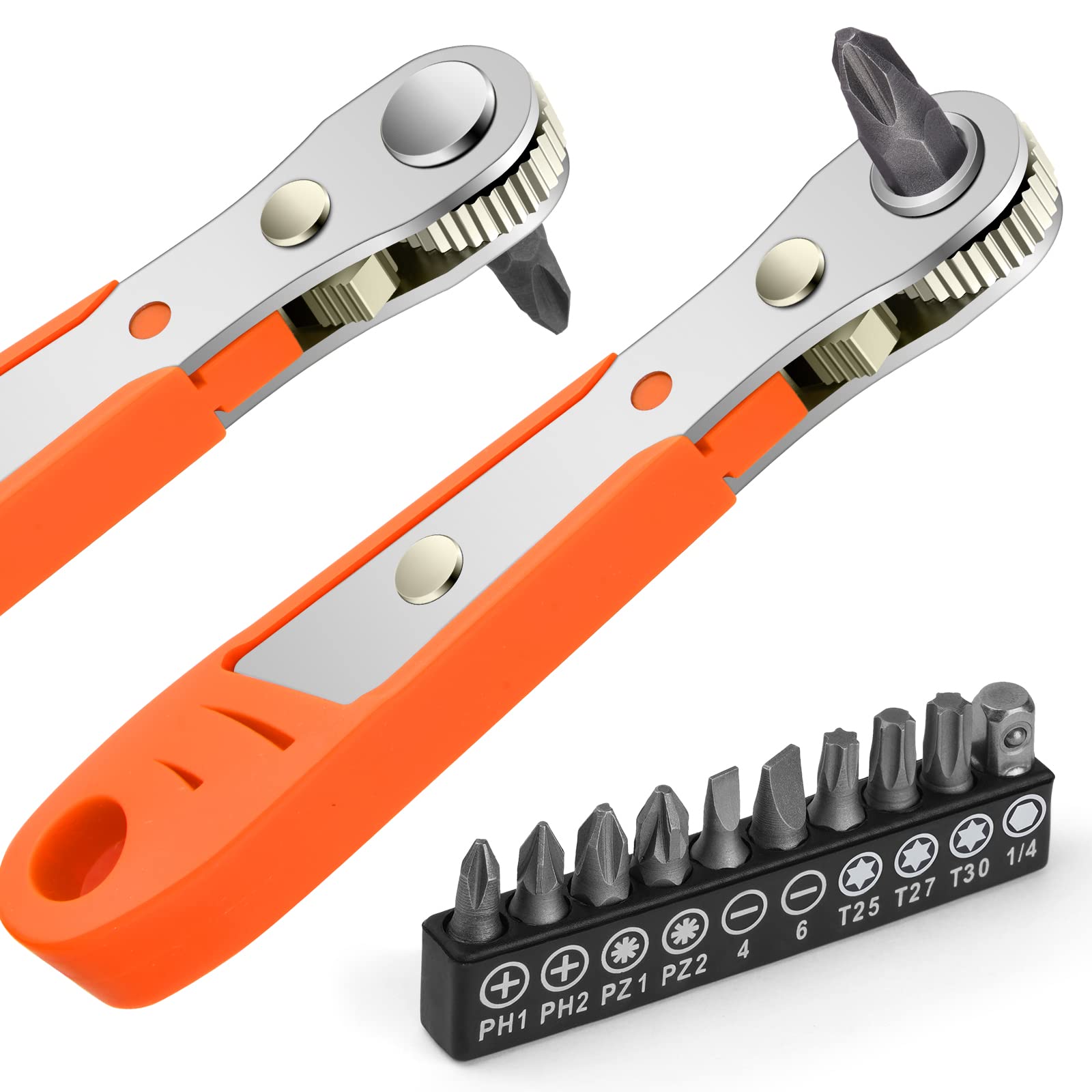 OSDUE Mini Ratchet Wrench, Right Angle Phillips Magnetic Screwdriver for Awkward Spaces, with 1/4 Inch Drive High Torque Offset Reversible Mini Ratcheting Offset Screwdriver