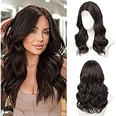 Niceone Hair 18 Inch Dark Brown Wig for Women, Middle Part Medium Length Wavy Synthetic Hair Wig, Upgraded Strands Natural Hairline Design for Daily Party Halloween(Dark Brown,18 Inch)