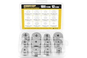 WIESVOP 108Pcs 304 Stainless Steel Flat Washers, Fender Washers Assortment Kit 12 Sizes (M3-M12) Metal Washers for Screws Bolts Large and Small Hardware for Various Home Industrial Automotive