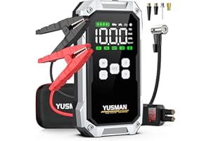 YUSMAN Car Jump Starter with Air Compressor, 7000A 150PSI Jump Starter Battery Pack (All Gas/10.0L Diesel), 12V Battery Jump Starter with Display, Smart Jumper Cables, 2 LED Light