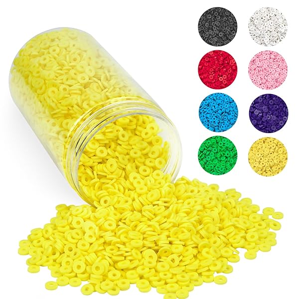 CLAY BEADS, 6000PCS YELLOW CLAY HEISHI BEADS FOR BRACELETS MAKING, FLAT ROUND POLYMER HEISHI BEADS FOR DIY JEWELRY MAKING（CANNED）