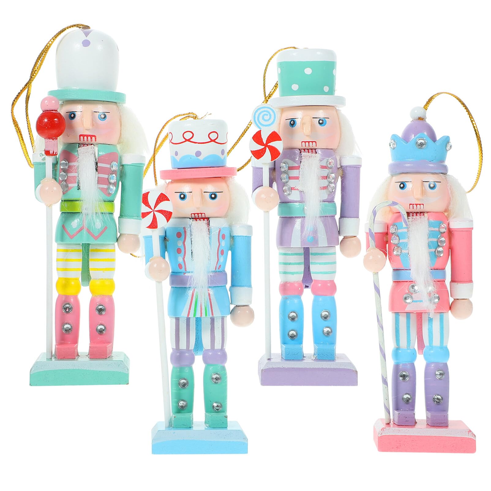 Sewroro 4pcs Christmas Nutcracker Hanging Nutcracker Ornament Wooden Nutcracker Soldier Figures Xmas Nutcracker Puppets for Xmas Tree Decoration