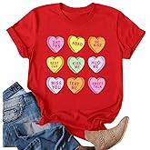 NEWWEN Valentines Shirts for Women Cute Candy Heart Tshirt Graphic Valentine Gift Tee Casual Hearts Tops