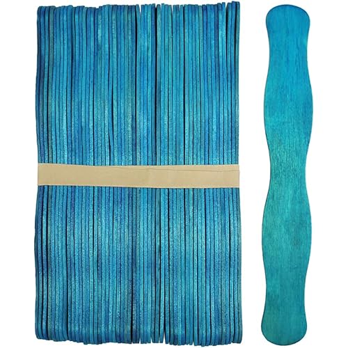 50 Sticks - Wavy 8 Inch Jumbo Wood Fan Handles Wedding Fan Sticks (Blue)