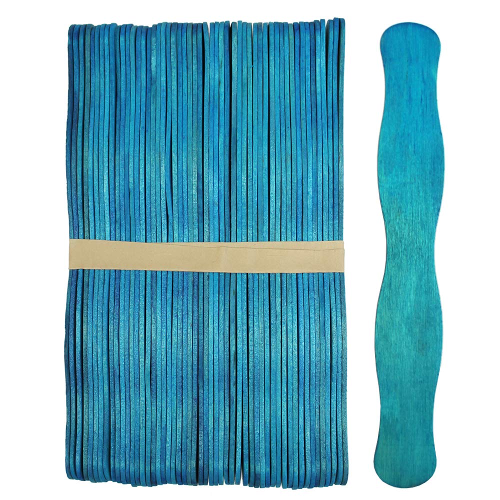 50 Sticks - Wavy 8 Inch Jumbo Wood Fan Handles Wedding Fan Sticks (Blue)
