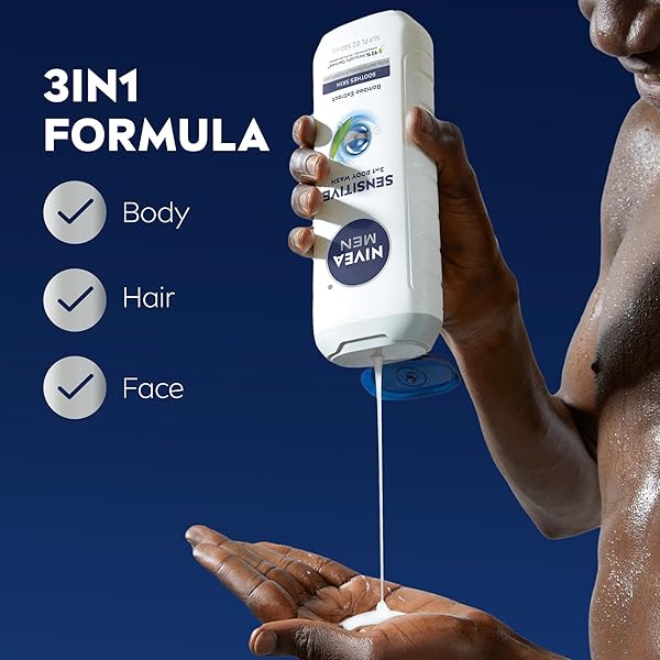 NIVEA MEN SENSITIVE BODY WASH WITH BAMBOO EXTRACT, MOISTURIZING BODY WASH FOR SENSITIVE SKIN, SOAP FREE SHOWER GEL FOR MEN WITH NO DRYING ALCOHOL, 16.9 FL OZ BOTTLE