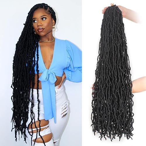 Leeven Black Soft Locs 36 Inch Distressed Faux Locs Crochet Braids