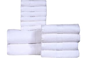 HILLFAIR 12 Piece- 600 GSM Cotton Bath Towels Set - Hotel Spa WhiteTowels Set- 2 Bath Towels, 4 Hand Towels, 6 Washcloths- Absorbent Super Soft Cotton Towels Set- White Towels100% Cotton Towel Set