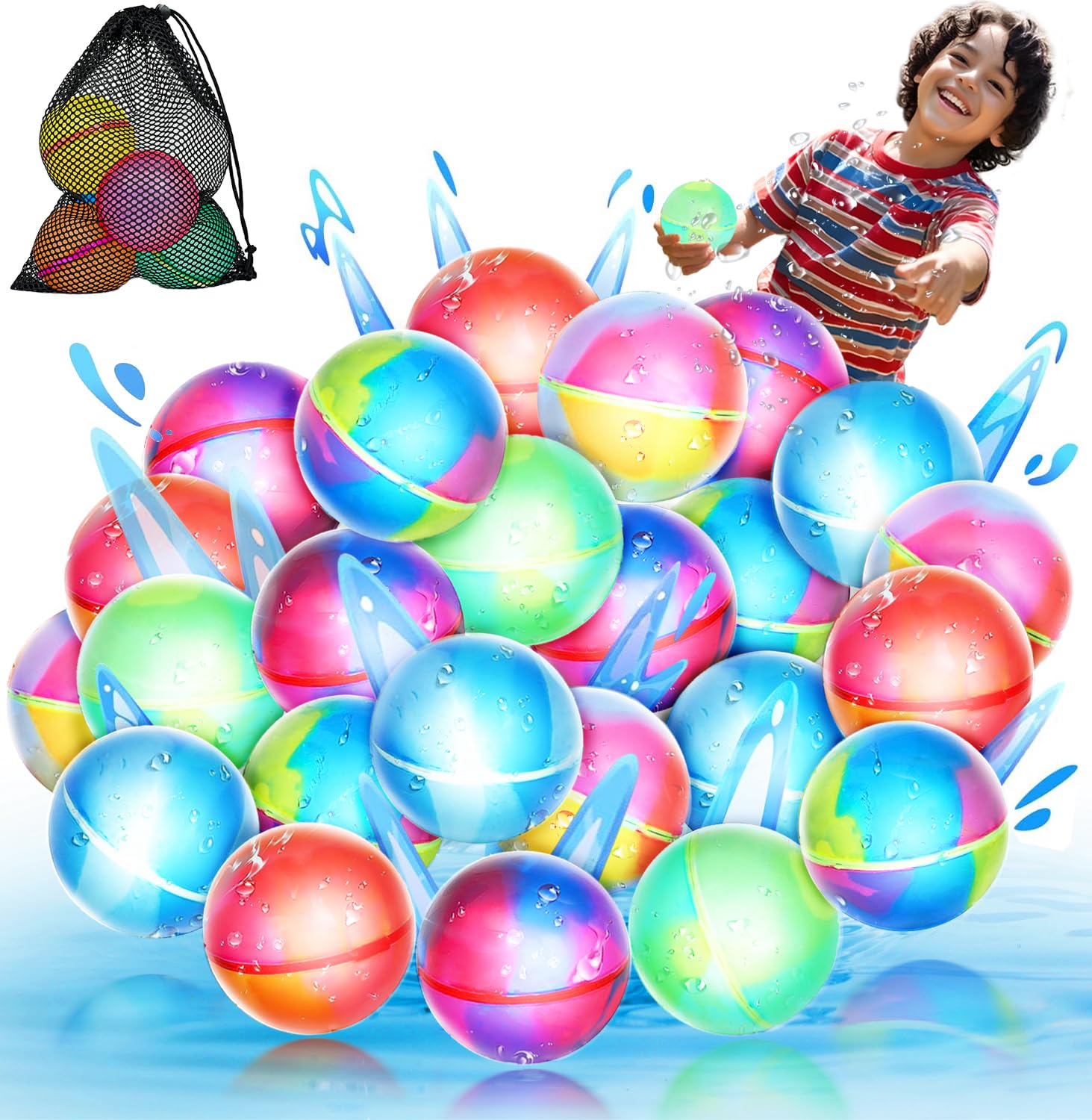 Photo 1 of ?24 Pack?Magnetic Reusable Water Balloons, Fast Self-Sealing for Kids Adults Latex-Free Silicone Quick Easy Auto Fill Bomb Ball, Refillable Pool Beach Outdoor Activities Games Toy Summer Fun Splash