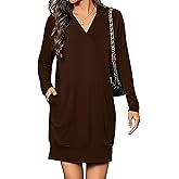 Totatuit Women Oversized Hoodies Dress Casual Long Sleeve V-Neck Hooded Sweatshirt Dress with Pockets 2025 Fall Outfits