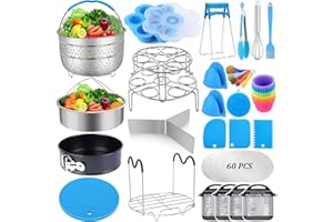 CREATEY 101 Pcs Pressure Cooker Accessories Set Compatible with Instant Pot 6 qt 8 Quart, 2 Steamer Basket, Springform Pan, Stackable Egg Steamer Rack, Egg Bites Mold, Steamer Rack Trivet, Parchment Pape
