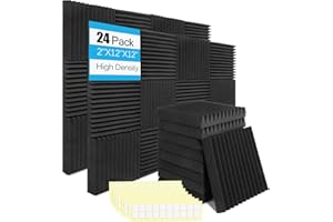 SHIPXINFUREN Acoustic Panels Foam for Walls, Sound Absorbing Panels, High Density Soundproof Panels Fire Resistant for Studio Recording 2"x12"x12" (Black, 24 Pack)