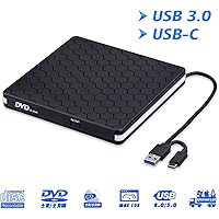 External DVD Drive for Laptop, Portable High-Speed USB-C&USB 3.0 CD Burner/DVD Reader Writer for PC Desktops, Compatible…