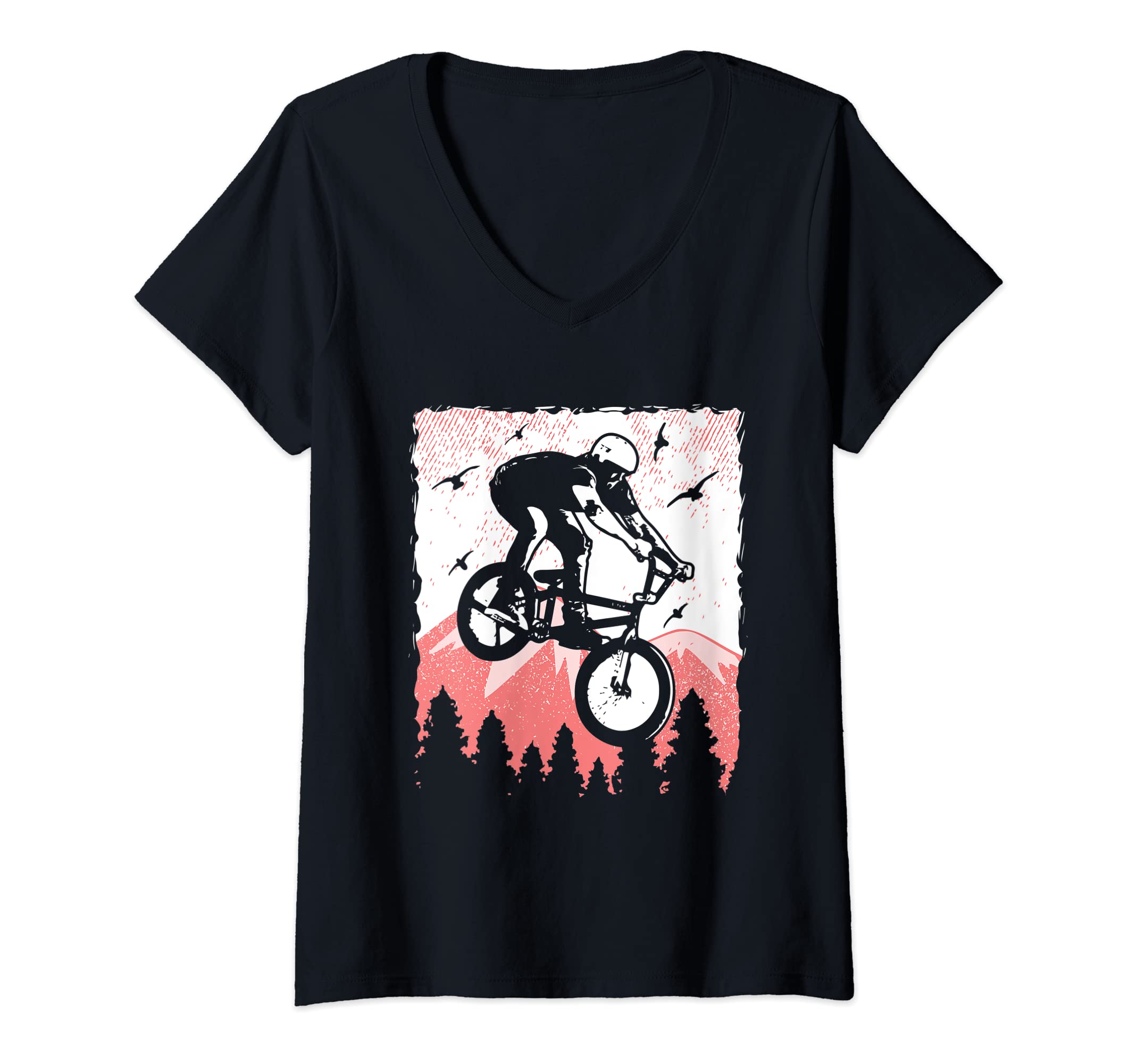 Womens Retro BMX Bike Biker MTB Freestyle Stunt Rider V-Neck T-Shirt