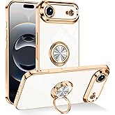 Dinick Designed for iPhone Air Case with Ring Holder Soft TPU Bumper Glitter Plated Slim Cover for Women Men Finger Stand for iPhone Air Case White and Gold