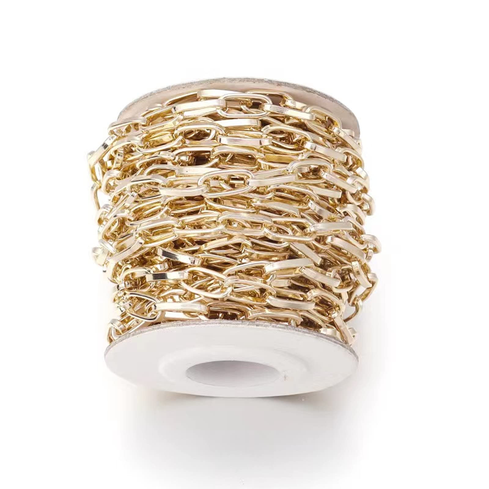 15 Feet Aluminum Paperclip Chains 10x4.5x1.3mm Unwelded Oval Link Cable Chains Necklace Golden Plated with Spool for DIY Craft Bracelet Jewelry Making