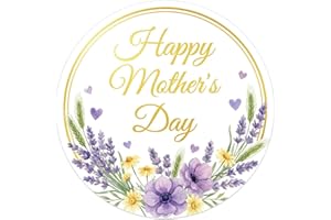 72Pcs Mothers Day Stickers - 1.5'' Waterproof Purple Floral Happy Mother's Day Labels Stickers Gift Tags for Envelope Seal Ca