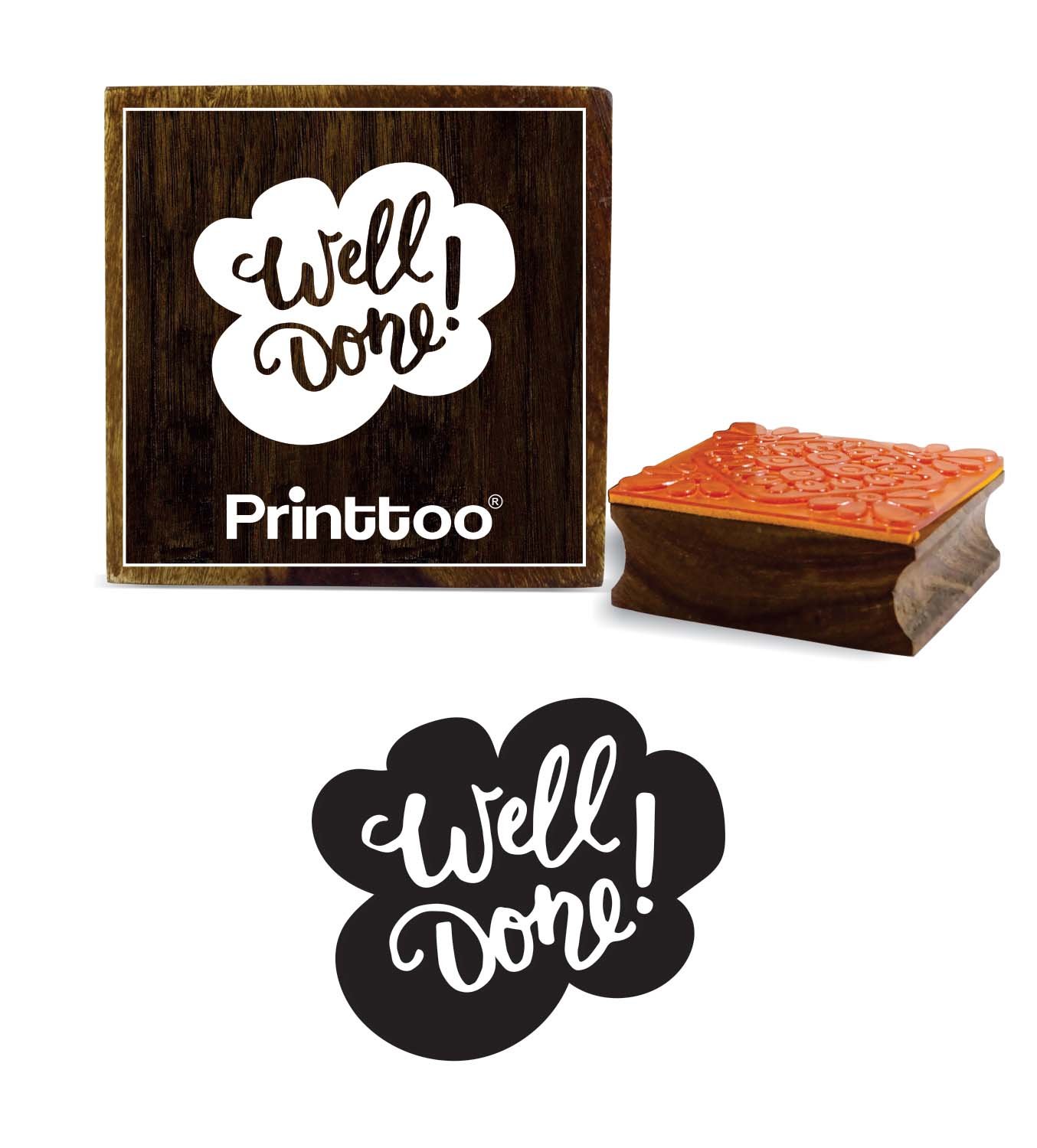 Printtoo Well Done Word Design Scrap-Booking Square Wooden Rubber Stamp Diary Card-5 x 5 Inches