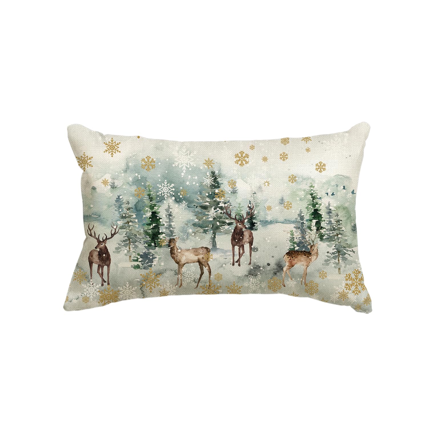 Artoid Mode Watercolor Deer Trees Snowflakes Christmas Cushion Cover, 30x50 cm Xmas Winter Decorative Pillow Case Cover Sofa Living Room Outdoor Decor